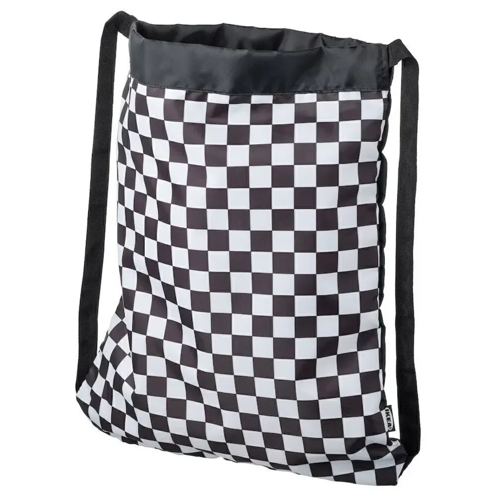 Ikea Pluggland Checkered Drawstring Backpack Tote Bag‎